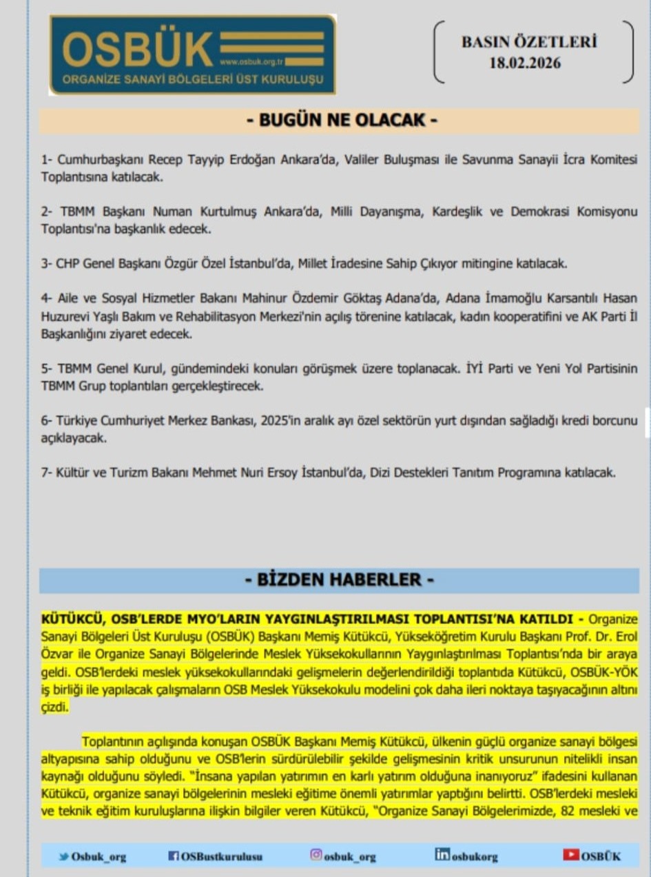 Iğdır Organize Sanayi Bölgeleri Üst Kuruluşu'nun Basın Sayfasında Iğdır OSB Faaliyetleri de yer aldı.